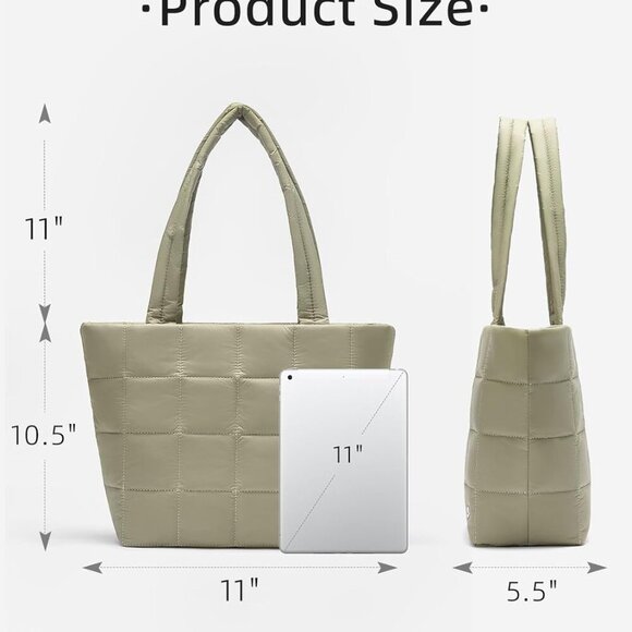Luxurious Quilted Tote: Soft, Spacious & Stylish Khaki Bag with Laptop Pocket - Picture 2 of 6